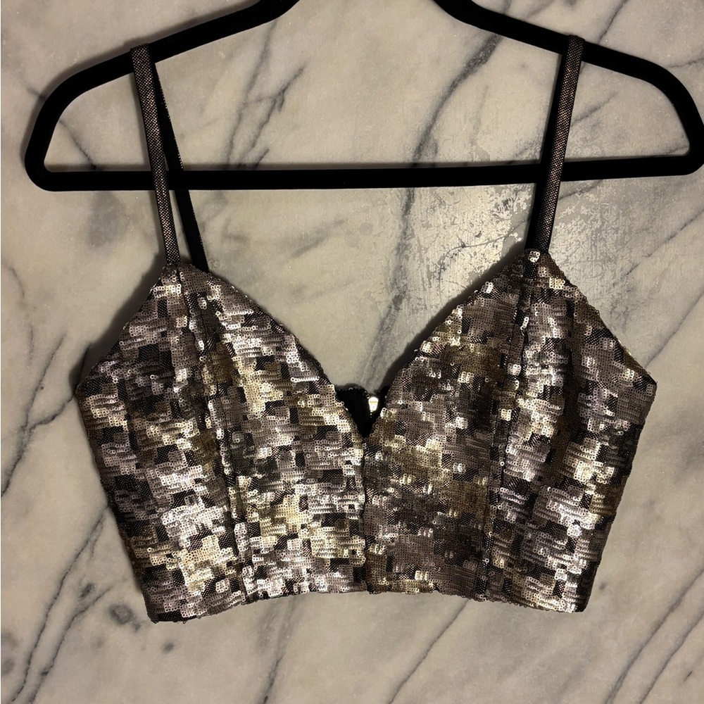 Elegant Sequin Set— Crop Top and mini skirt in Silver and Gold